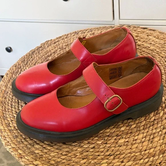Dr Martens Indica Red Mary Jane Shoes 7 - Picture 1 of 11